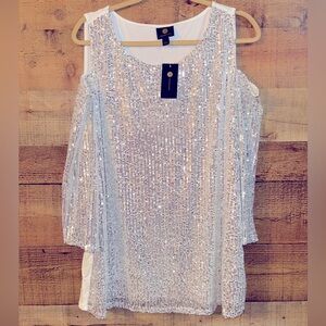 JM Collection Sequin Cold Shoulder Top